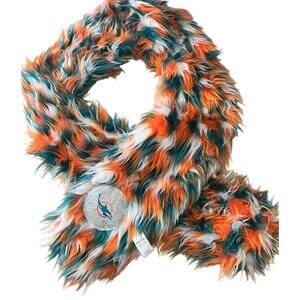 Forever Collectibles Miami Dolphin Scarf Teal Orange White Faux Fur Glitter Logo
